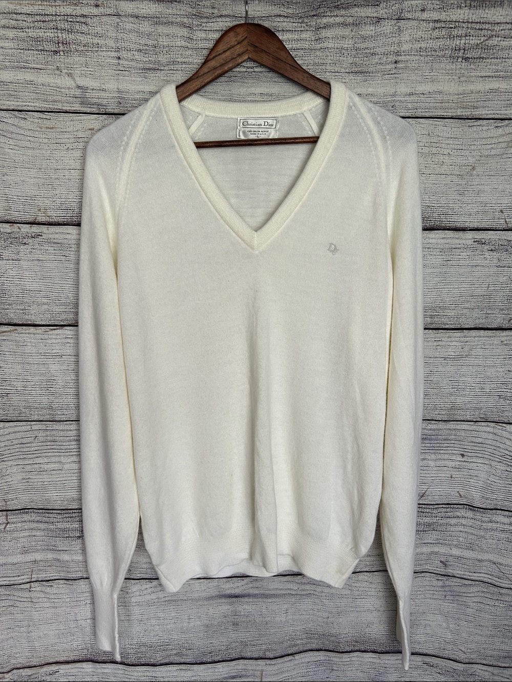 Christian Dior vintage white v-neck sweater size large